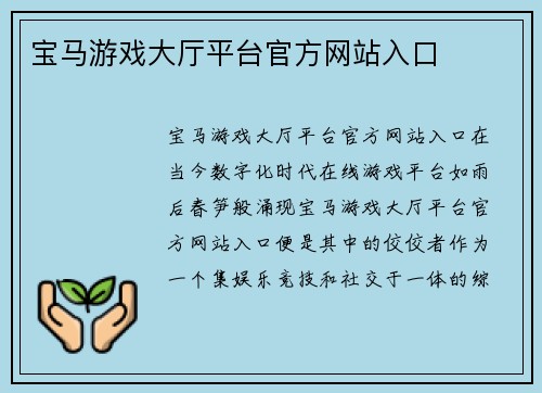 宝马游戏大厅平台官方网站入口